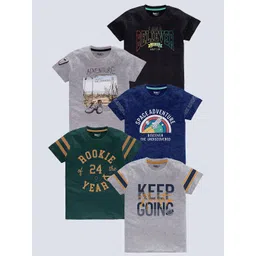 BAESD Boys Pack of 5 Typography Printed Cotton T-shirt-picture-18