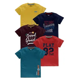 BAESD Boys Pack Of 5 Typography Printed Cotton T-Shirt image 1