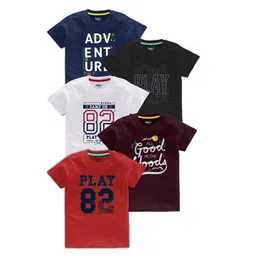 BAESD Boys Pack Of 5 Typography Printed Cotton T Shirts-picture-23