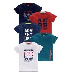 BAESD Boys Pack Of 5 Typography Printed Cotton T Shirts-picture-24