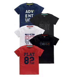 BAESD Boys Pack Of 5 Typography Printed Cotton T Shirts-picture-32