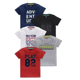 BAESD Boys Pack Of 5 Typography Printed Cotton T Shirts-picture-25