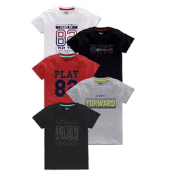 BAESD Boys Pack Of 5 Typography Printed Cotton T Shirts-picture-26