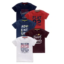 BAESD Boys Pack Of 5 Typography Printed Cotton T Shirts-picture-34
