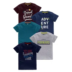 BAESD Boys Pack Of 5 Typography Printed Cotton T Shirts-picture-39
