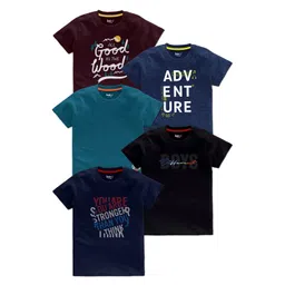 BAESD Boys Pack Of 5 Typography Printed Cotton T Shirts-picture-22