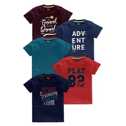 BAESD Boys Pack Of 5 Typography Printed Cotton T Shirts-picture-22