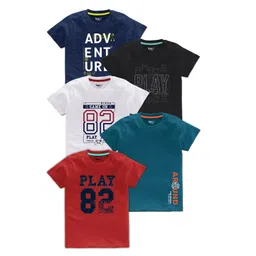 BAESD Boys Pack Of 5 Typography Printed Cotton T Shirts-picture-29