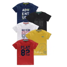 BAESD Boys Pack Of 5 Typography Printed Cotton T Shirts-picture-30