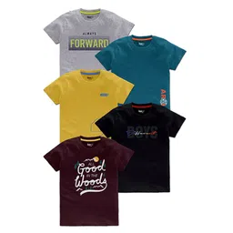 BAESD Boys Pack Of 5 Typography Printed Cotton T Shirts-picture-18