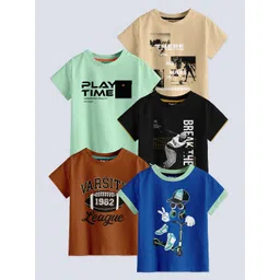 BAESD Boys Pack Of 5 Typography Printed Pure Cotton T-shirt-picture-36