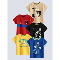 BAESD Boys Pack Of 5 Typography Printed Pure Cotton T-shirt-picture-37