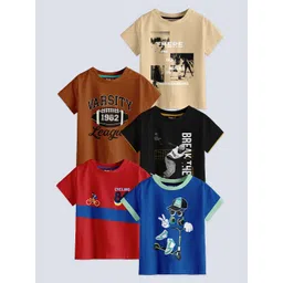 BAESD Boys Pack Of 5 Typography Printed Pure Cotton T-shirt-picture-38
