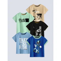 BAESD Boys Pack Of 5 Typography Printed Pure Cotton T-shirt-picture-39