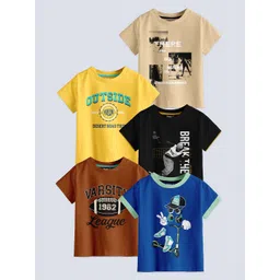 BAESD Boys Pack Of 5 Typography Printed Pure Cotton T-shirt-picture-40