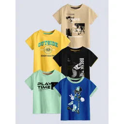 BAESD Boys Pack Of 5 Typography Printed Pure Cotton T-shirt-picture-41