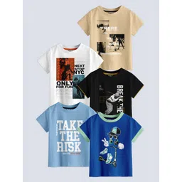 BAESD Boys Pack Of 5 Typography Printed Pure Cotton T-shirt-picture-30