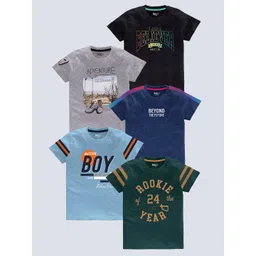 BAESD Boys Pack of 5 Typography Printed Round Neck Pure Cotton T-shirts-picture-20