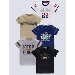 BAESD Boys Pack of 5 Typography Printed Round Neck Pure Cotton T-shirts-picture-21