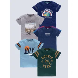 BAESD Boys Pack of 5 Typography Printed Round Neck Pure Cotton T-shirts-picture-22