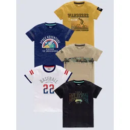 BAESD Boys Pack of 5 Typography Printed Round Neck Pure Cotton T-shirts-picture-23