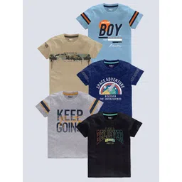 BAESD Boys Pack of 5 Typography Printed Round Neck Pure Cotton T-shirts-picture-24