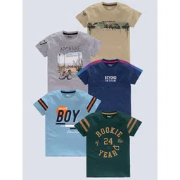 BAESD Boys Pack of 5 Typography Printed Round Neck Pure Cotton T-shirts-picture-16