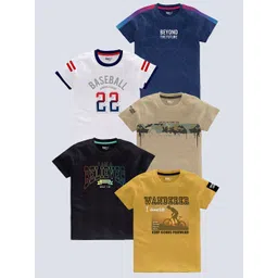 BAESD Boys Pack of 5 Typography Printed Round Neck Pure Cotton T-shirts-picture-25