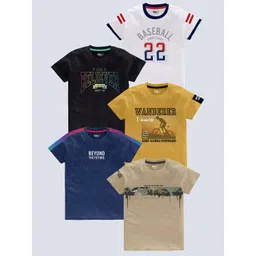 BAESD Boys Pack of 5 Typography Printed Round Neck Pure Cotton T-shirts-picture-26