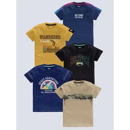 BAESD Boys Pack of 5 Typography Printed Round Neck Pure Cotton T-shirts-picture-27