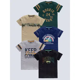 BAESD Boys Pack of 5 Typography Printed Round Neck Pure Cotton T-shirts-picture-28