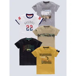 BAESD Boys Pack of 5 Typography Printed Round Neck Pure Cotton T-shirts-picture-29
