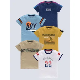 BAESD Boys Pack of 5 Typography Printed Round Neck Pure Cotton T-shirts-picture-30