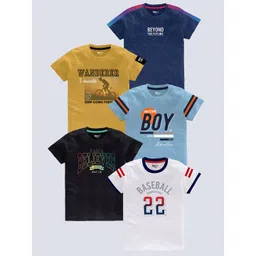 BAESD Boys Pack of 5 Typography Printed Round Neck Pure Cotton T-shirts-picture-31