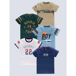 BAESD Boys Pack of 5 Typography Printed Round Neck Pure Cotton T-shirts-picture-14