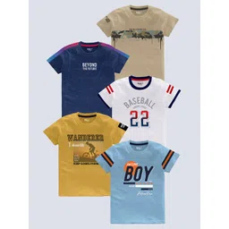 BAESD Boys Pack of 5 Typography Printed Round Neck Pure Cotton T-shirts-picture-13