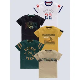 BAESD Boys Pack of 5 Typography Printed Round Neck Pure Cotton T-shirts-picture-32