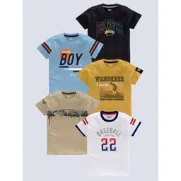 BAESD Boys Pack of 5 Typography Printed Round Neck Pure Cotton T-shirts-picture-33