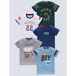 BAESD Boys Pack of 5 Typography Printed Round Neck Pure Cotton T-shirts-picture-34