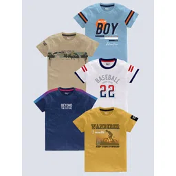 BAESD Boys Pack of 5 Typography Printed Round Neck Pure Cotton T-shirts-picture-35