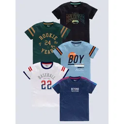 BAESD Boys Pack of 5 Typography Printed Round Neck Pure Cotton T-shirts-picture-12