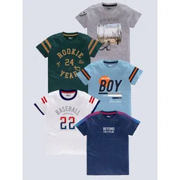 BAESD Boys Pack of 5 Typography Printed Round Neck Pure Cotton T-shirts-picture-37