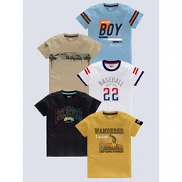 BAESD Boys Pack of 5 Typography Printed Round Neck Pure Cotton T-shirts-picture-38