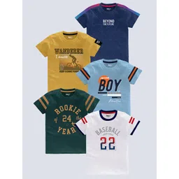 BAESD Boys Pack of 5 Typography Printed Round Neck Pure Cotton T-shirts-picture-39