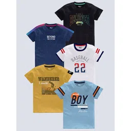 BAESD Boys Pack of 5 Typography Printed Round Neck Pure Cotton T-shirts-picture-40