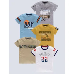 BAESD Boys Pack of 5 Typography Printed Round Neck Pure Cotton T-shirts-picture-15