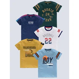 BAESD Boys Pack of 5 Typography Printed Round Neck Pure Cotton T-shirts-picture-18