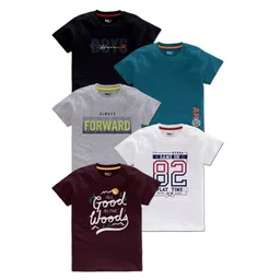 BAESD Boys Pack Of 5 Typography Printed Round Neck Short Sleeves Tshirts-picture-37