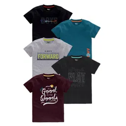 BAESD Boys Pack Of 5 Typography Printed Round Neck Short Sleeves Tshirts-picture-32