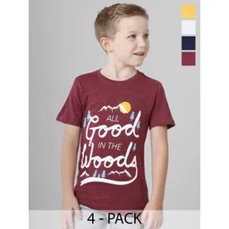 BAESD Boys Pack Of 5 Typography Printed Round Neck Short Sleeves Tshirts-picture-47